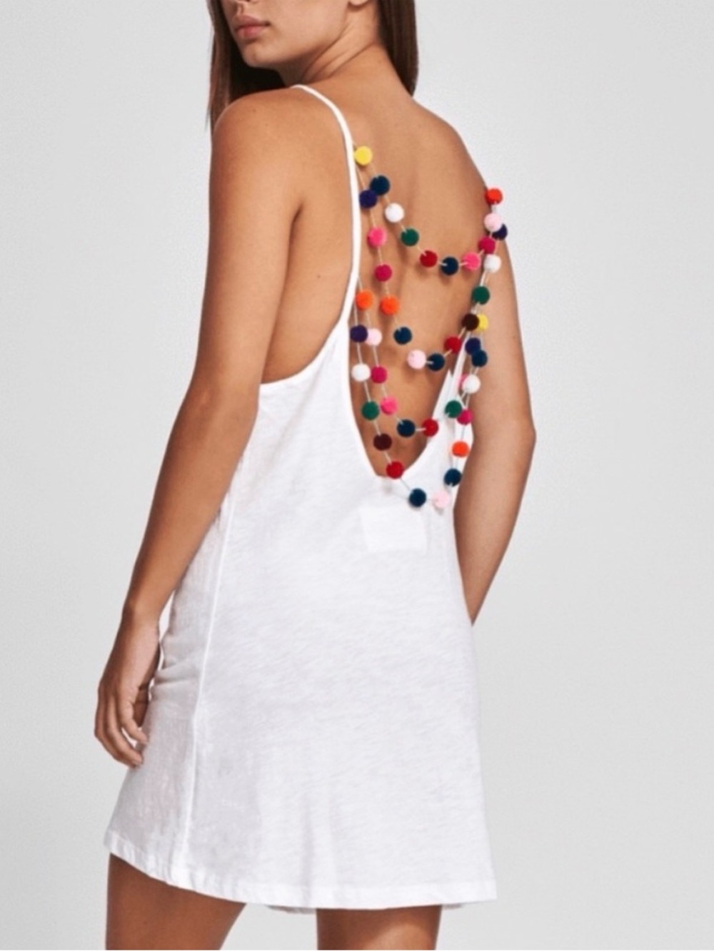 Pitusa Mini Pompom Necklace Cover Up in White.
